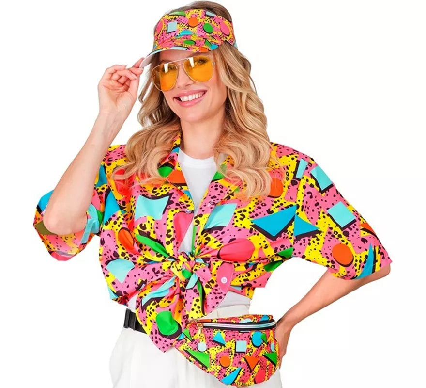 Kit de los Años 80: Riñonera y Visera multicolor