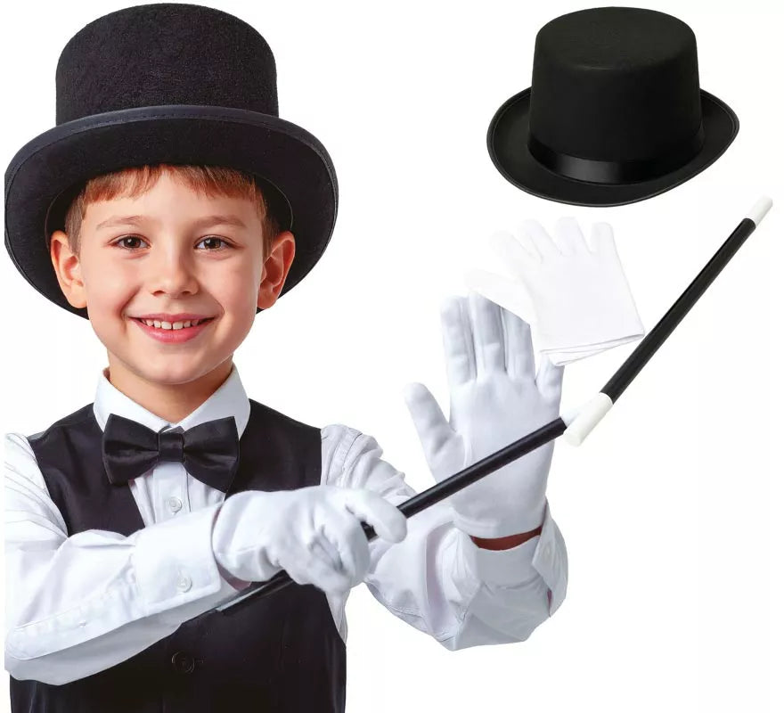 Kit de Mago infantil: Sombrero, Guantes y Varita