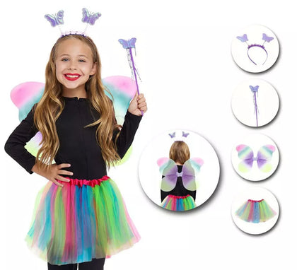 Kit de Mariposa degradado infantil: Tutú, Diadema, Varita y Alas
