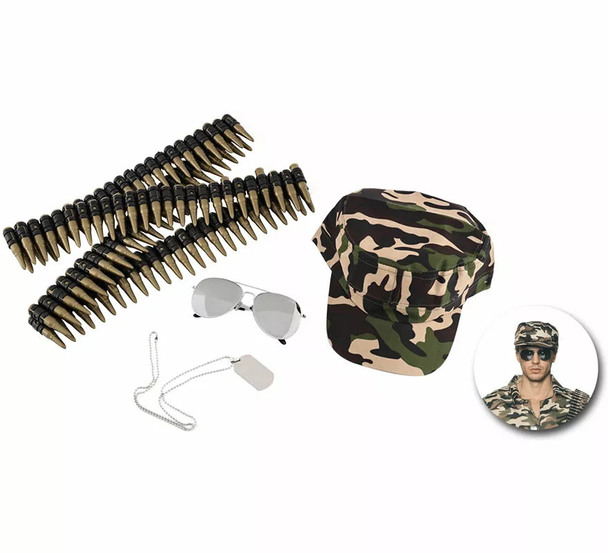 Kit de Militar: Gorra, Gafas, Placa y Balas