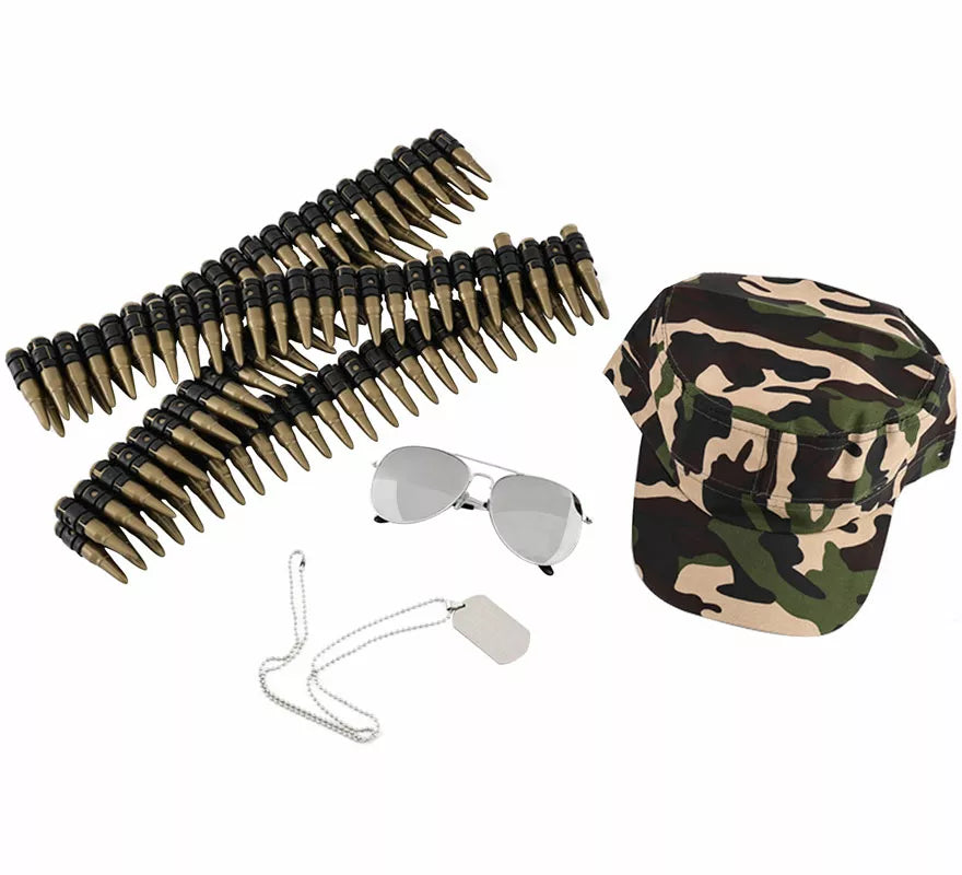 Kit de Militar: Gorra, Gafas, Placa y Balas