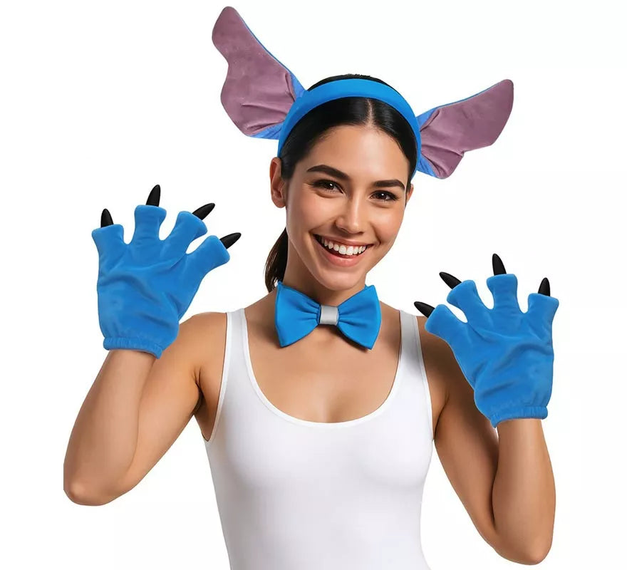 Kit de Monstruito azul: Diadema, Pajarita y Guantes