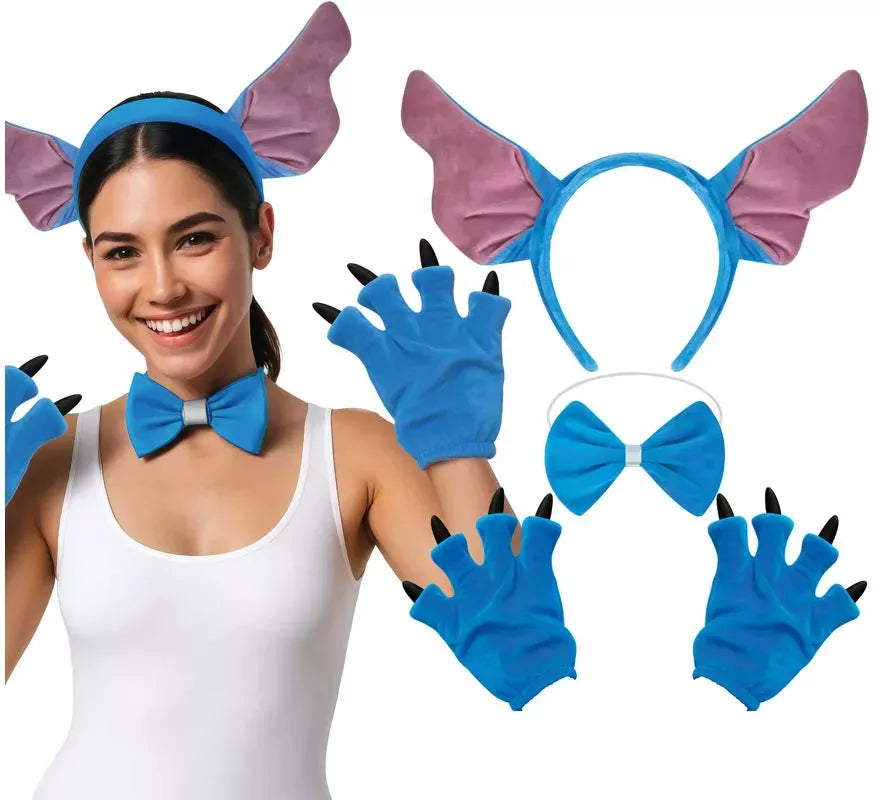 Kit de Monstruito azul: Diadema, Pajarita y Guantes
