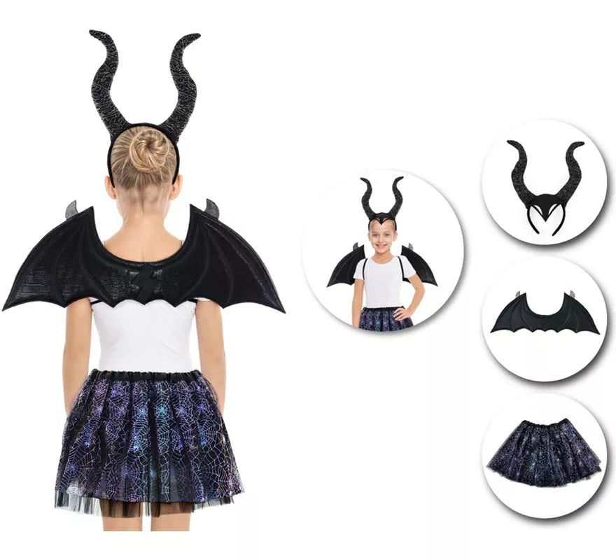 Kit de Murciélago negro Infantil: Tutú, Diadema y Alas