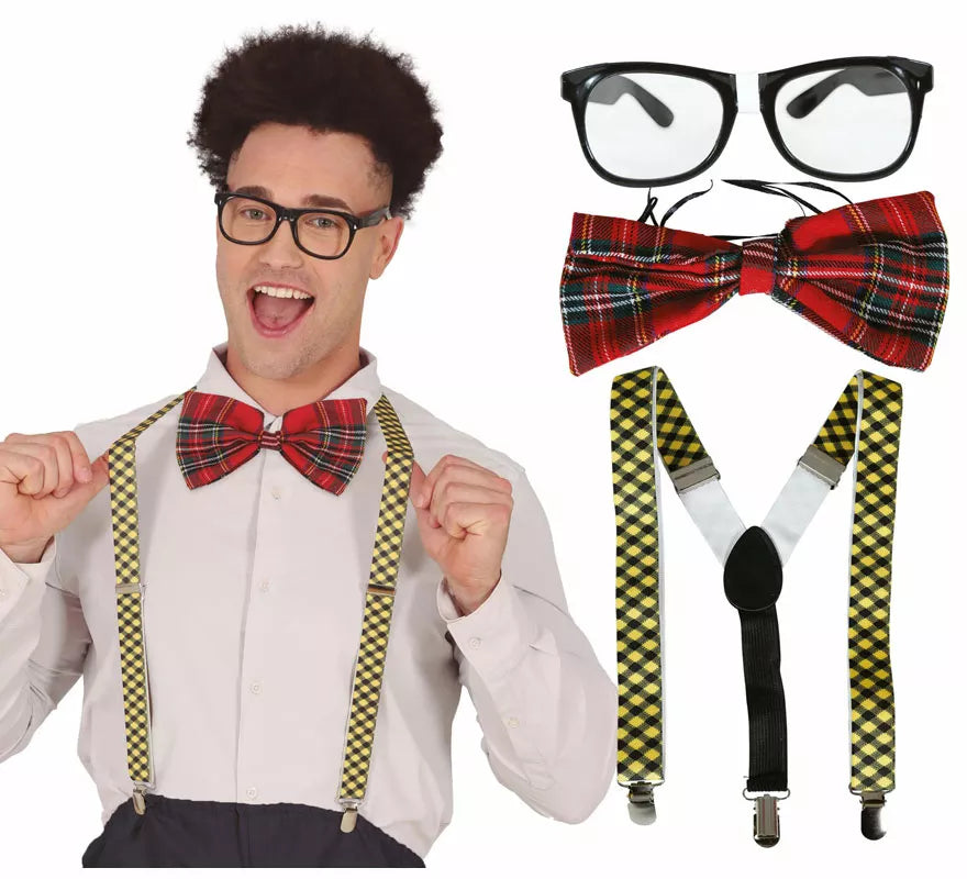 Translation missing: en.Kit de Nerd Colegial adulto: Gafas, pajarita y tirantes