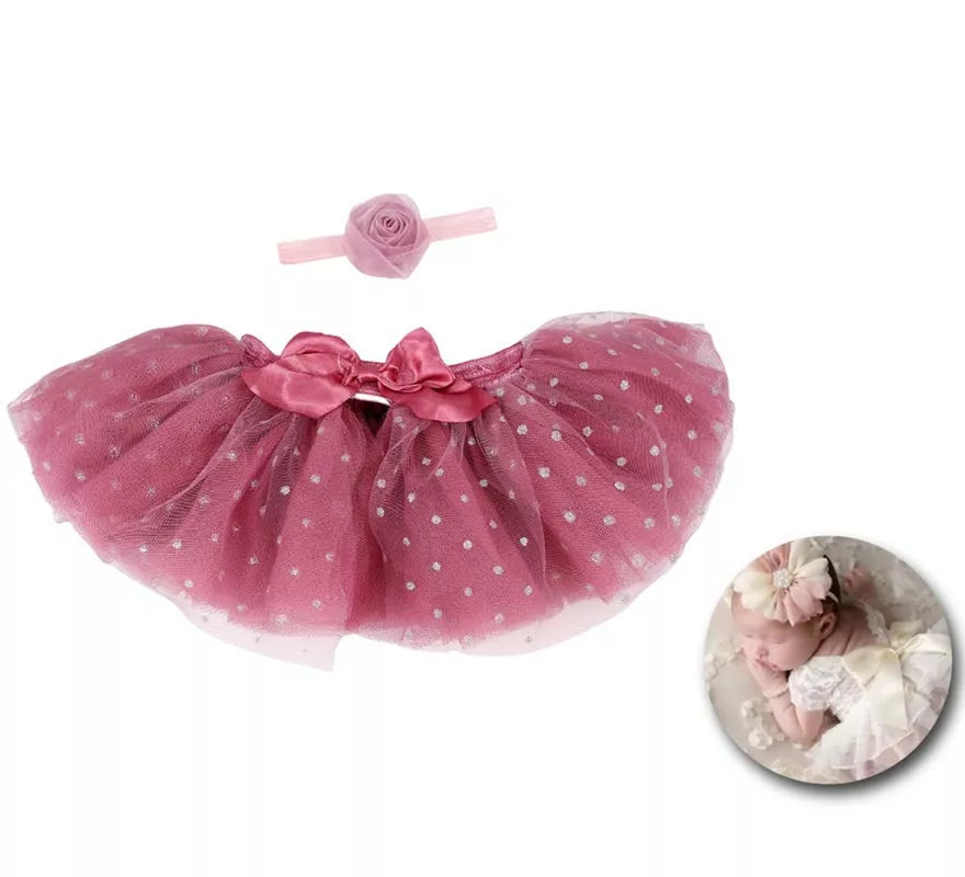 Translation missing: en.Kit de Newborn infantil: Tutú y Cinta de flor camelia