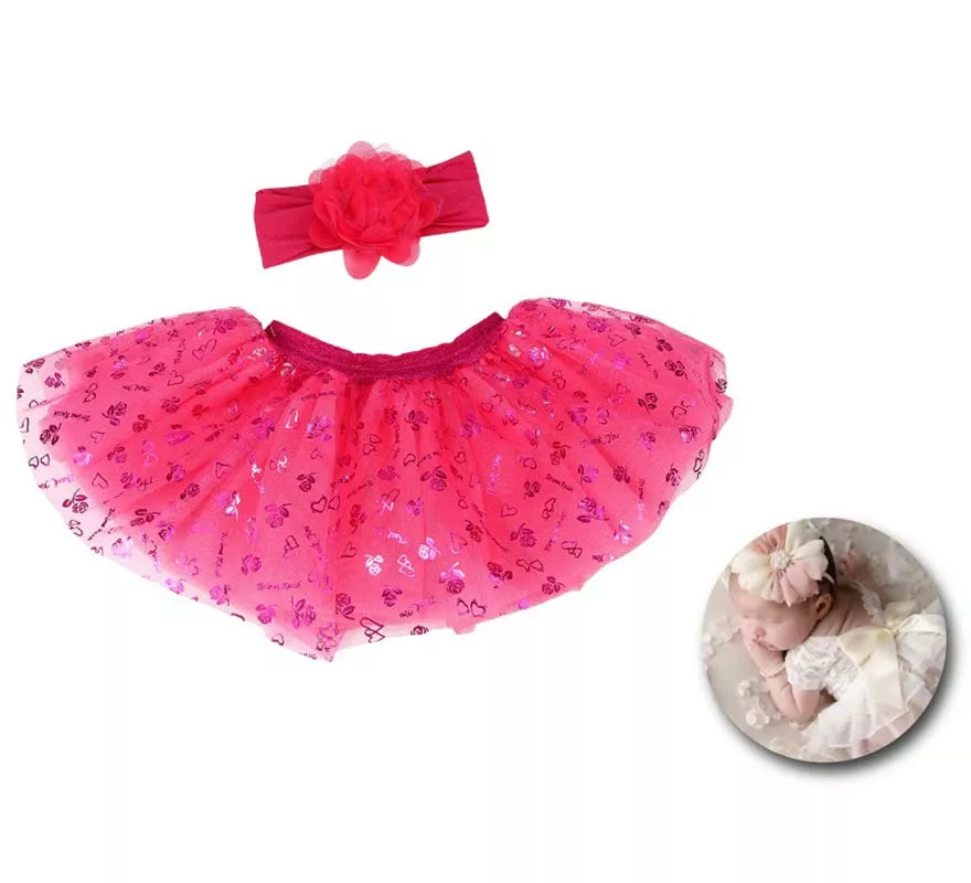 Kit de Newborn infantil: Tutú y Cinta de flor fucsia