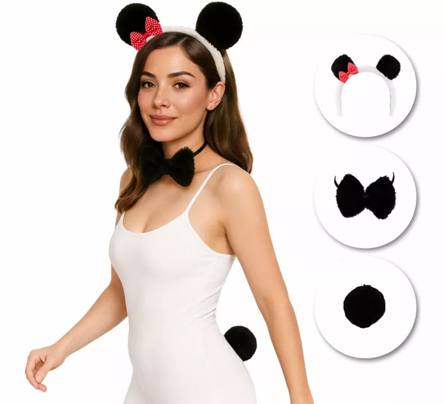 Kit de Panda para mujer: Diadema, Pajarita y Cola