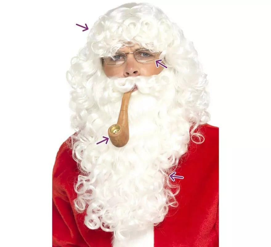 Translation missing: en.Kit de Papá Noel Blanco: Peluca, Barba, Gafas y Pipa