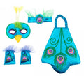 Kit de Pavo Real azul infantil: Antifaz, Cinta, Muñequeras y Alas