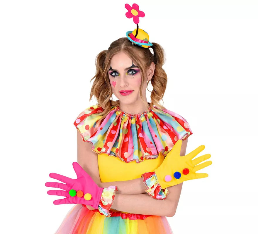 Kit de Payasa para mujer: Guantes, Sombrero con flor y Collarín