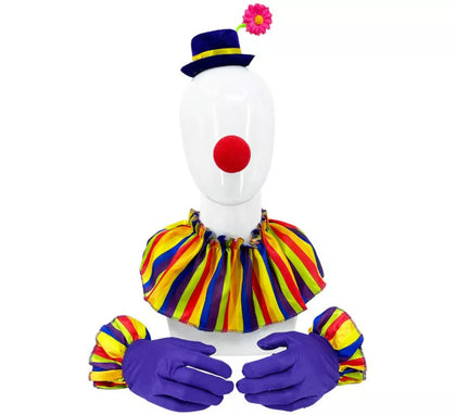 Kit de Payaso Arcoíris: Mini sombrero, Nariz, Collarín y Guantes
