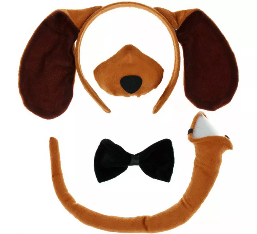 Kit de Perro marrón: Diadema, Nariz, Pajarita y Cola