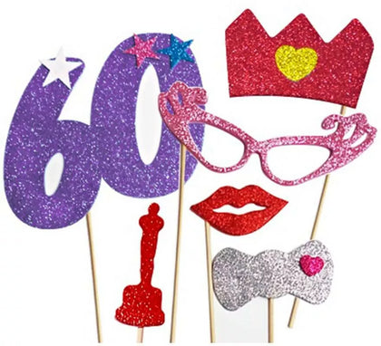 Kit de Photocall Mujer Felices 60 años con 6 Piezas