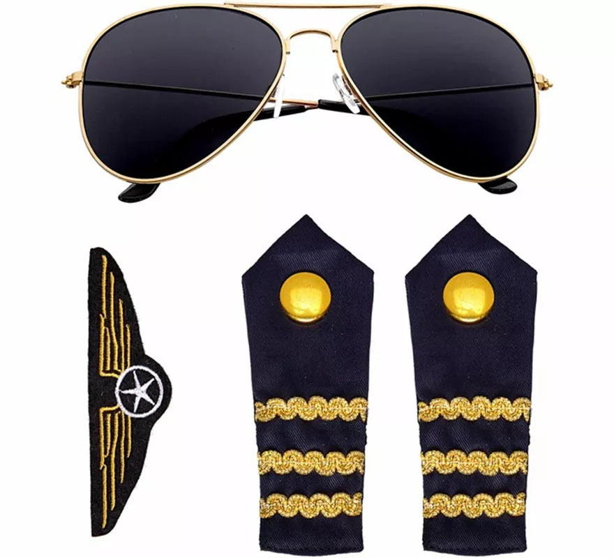 Kit de Pilota para adultos: Gafas, Hombreras y Broche