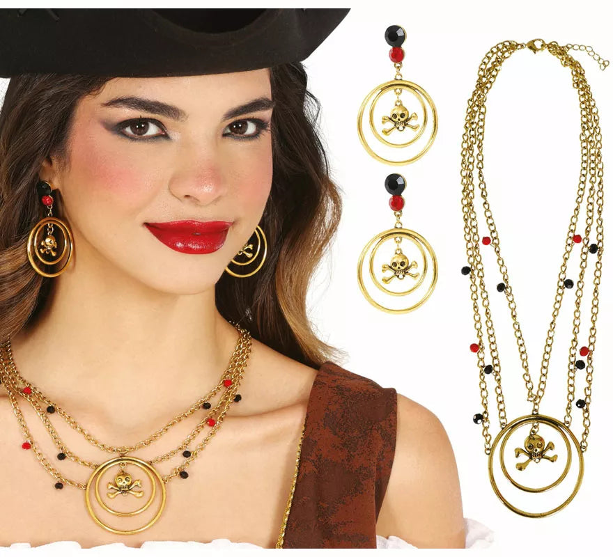 Kit de Pirata adulto: Pendientes y collar metálico