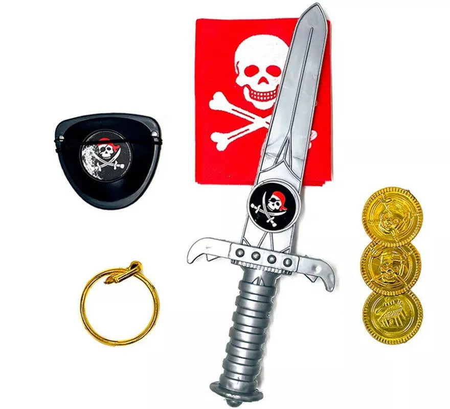 Translation missing: en.Kit de Pirata Calavera: Cuchillo, Monedas, Parche, Pendiente y Pañuelo