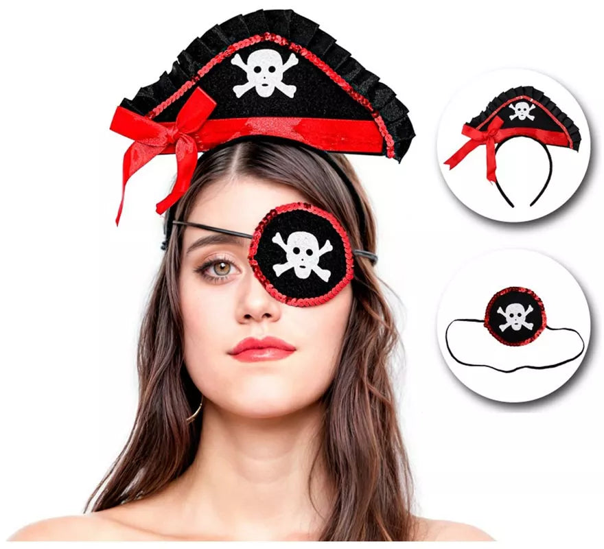 Kit de Pirata: Mini Sombrero Pirata con Diadema y Parche