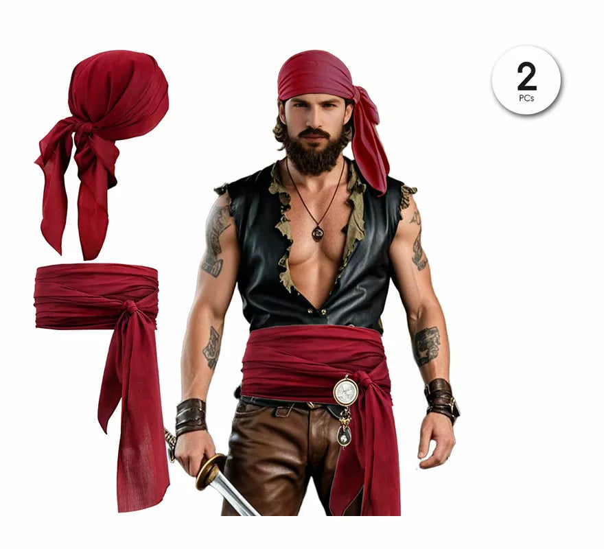 Kit de Pirata para hombre: Pañuelo y Cinturón