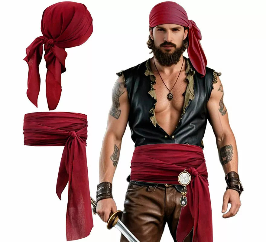 Kit de Pirata para hombre: Pañuelo y Cinturón