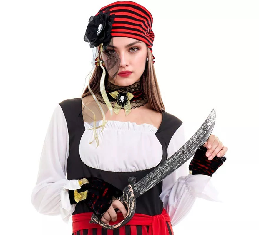 Kit de Pirata: Tocado, Gargantilla, Pendientes y Mitones