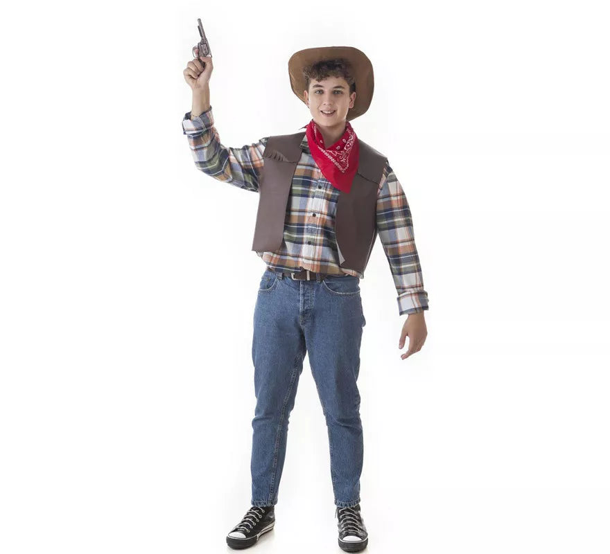 Kit de Pistolero Cowboy para hombre: Chaleco, Pañuelo y Sombrero