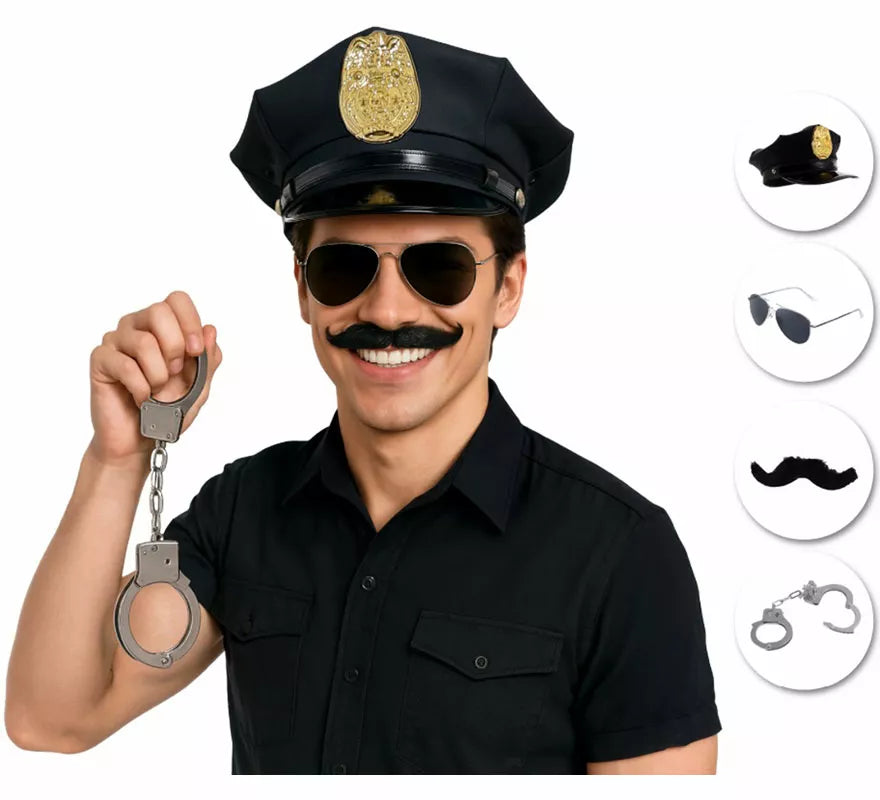 Translation missing: en.Kit de Policía: Gorra, Gafas, Bigote y Esposas