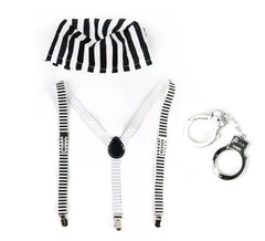 Prisoner Kit: Suspenders, Cap and Handcuffs