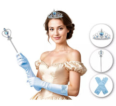 Kit Princesa Azul Adulto: Luvas, Coroa e Cetro