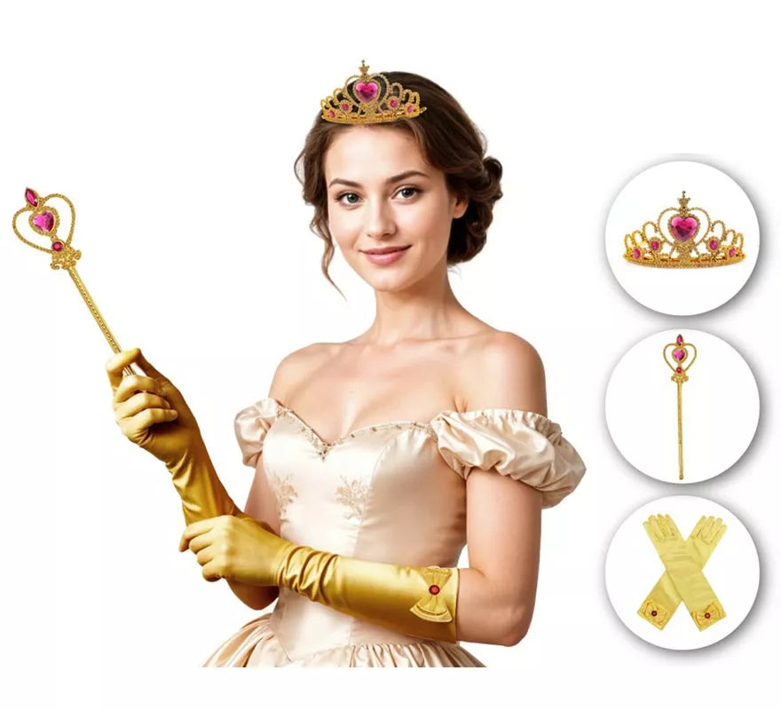 Translation missing: pt-PT.Kit de Princesa dorada adulto: Guantes, Corona y cetro