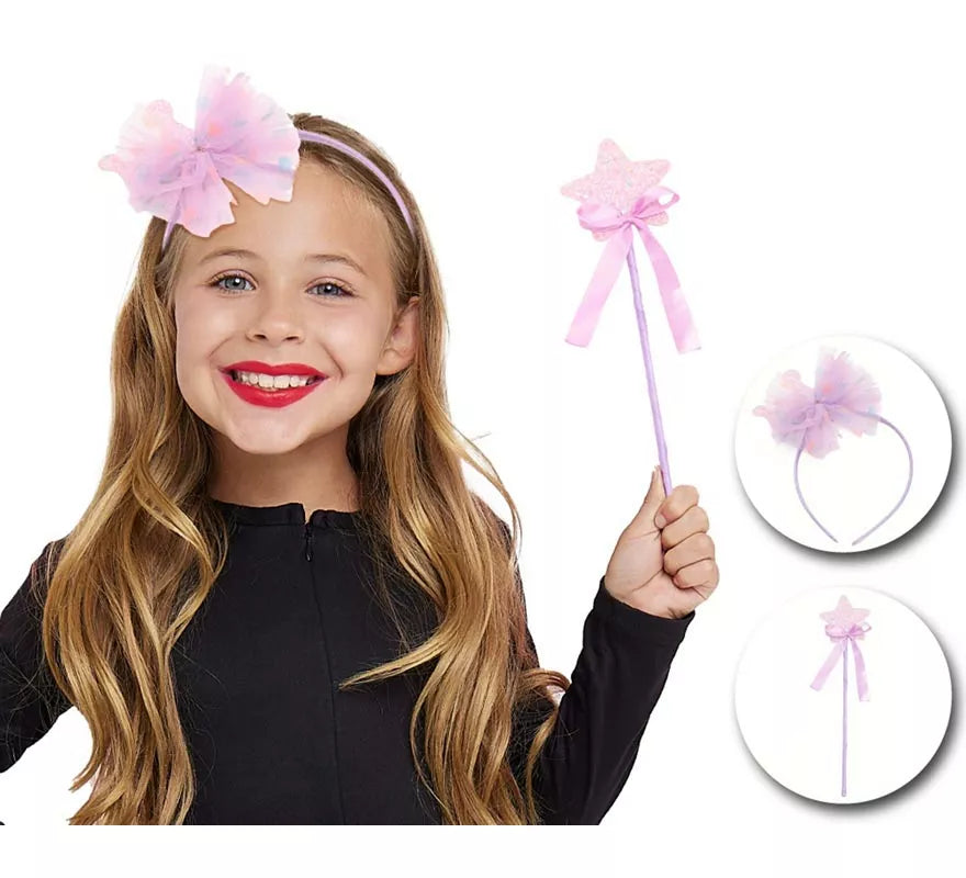 Kit de Princesa lila infantil: Diadema y Varita