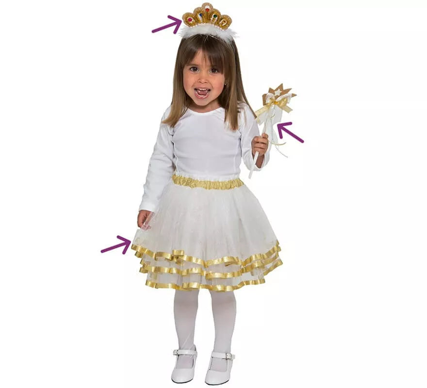 Kit de Princesa Oro para Bebé: Tiara, Varita y Falda