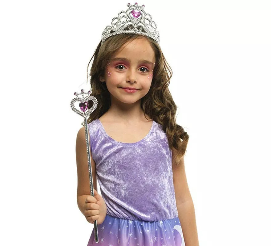 Translation missing: en.Kit de Princesa plateado y rosa infantil: Tiara y Varita
