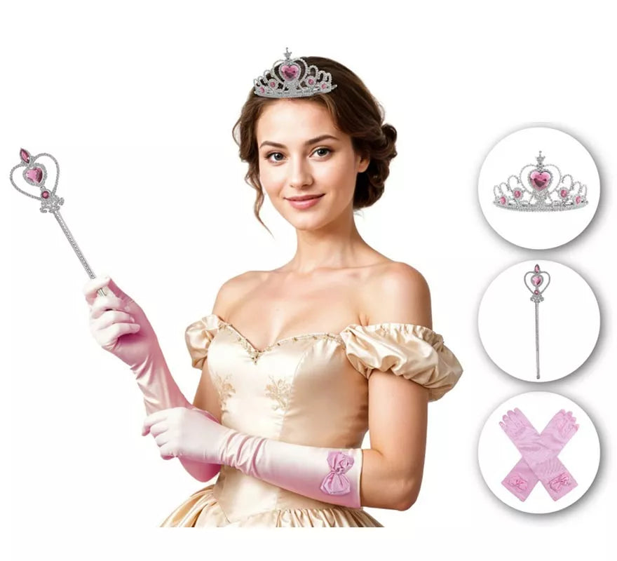 Translation missing: en.Kit de Princesa rosa adulto: Guantes, Corona y cetro