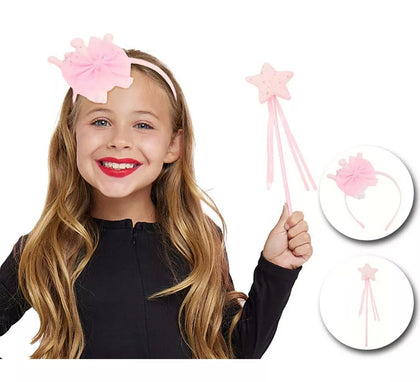 Kit de Princesa rosa infantil: Diadema y Varita