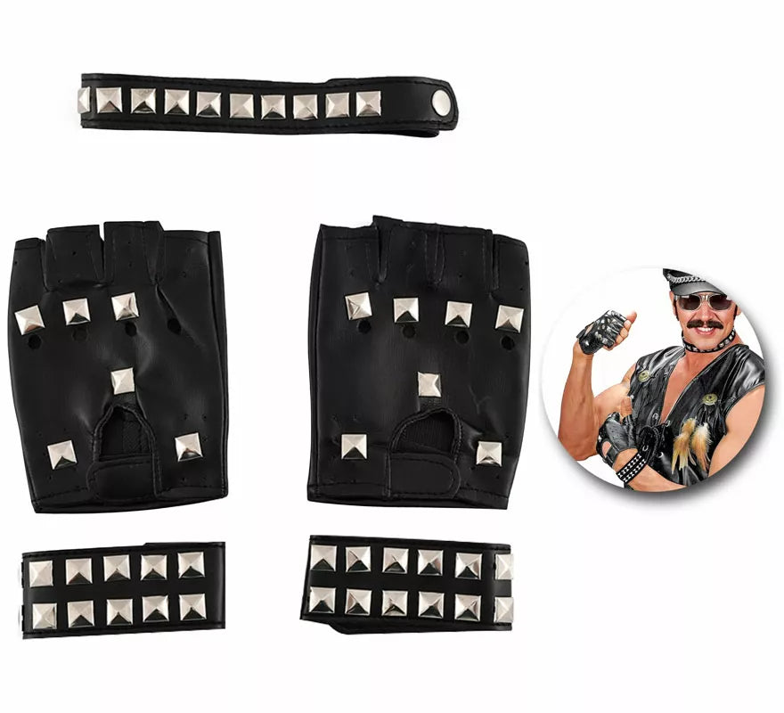 Translation missing: en.Kit de Punky: Guantes, Muñequeras y Gargantilla con Tachuelas