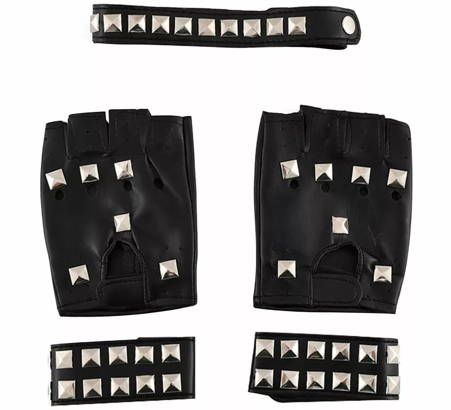 Translation missing: en.Kit de Punky: Guantes, Muñequeras y Gargantilla con Tachuelas