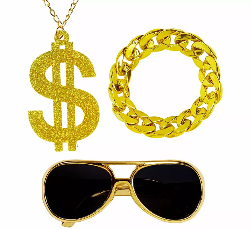 Translation missing: en.Kit de Rapero o Jeque Árabe: Gafas, Collar de Dólar y Pulsera
