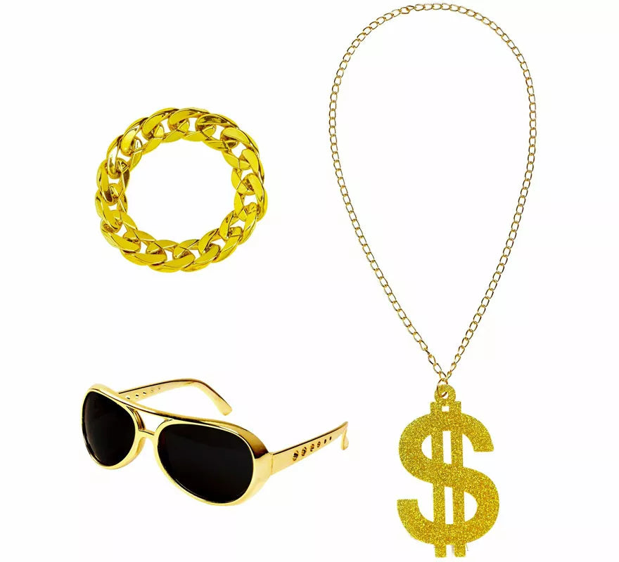 Translation missing: en.Kit de Rapero o Jeque Árabe: Gafas, Collar de Dólar y Pulsera
