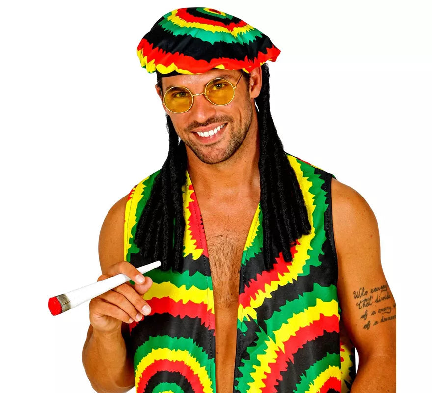 Kit de Rastafari: Gorro con rastas, Gafas y Cigarro