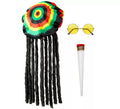 Kit de Rastafari: Gorro con rastas, Gafas y Cigarro