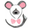 Kit de Ratón Gris: Diadema, Nariz, Pajarita y Cola