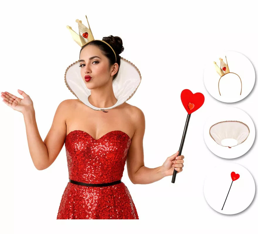 Kit de Reina de Corazones: Diadema, Barita y Cuello