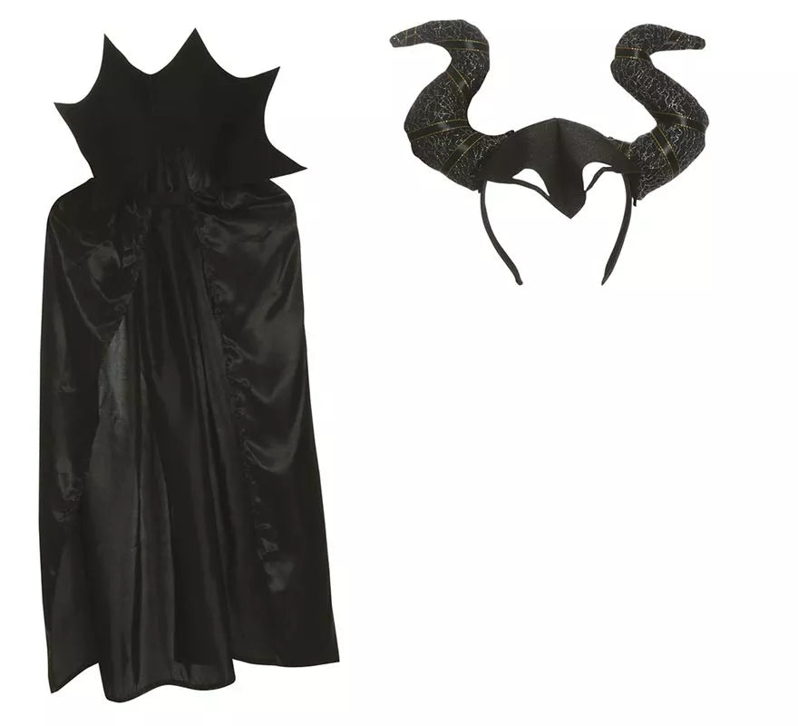 Kit de Reina Malvada: Capa 100 Cm y Diadema Cuernos