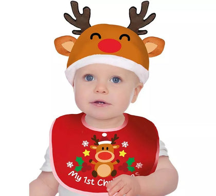 Kit de Reno infantil: Gorro y Babero rojo