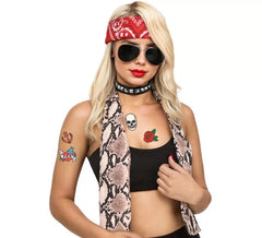 80s Rocker Kit : Scarf, Glasses, Necklace and Tattoos