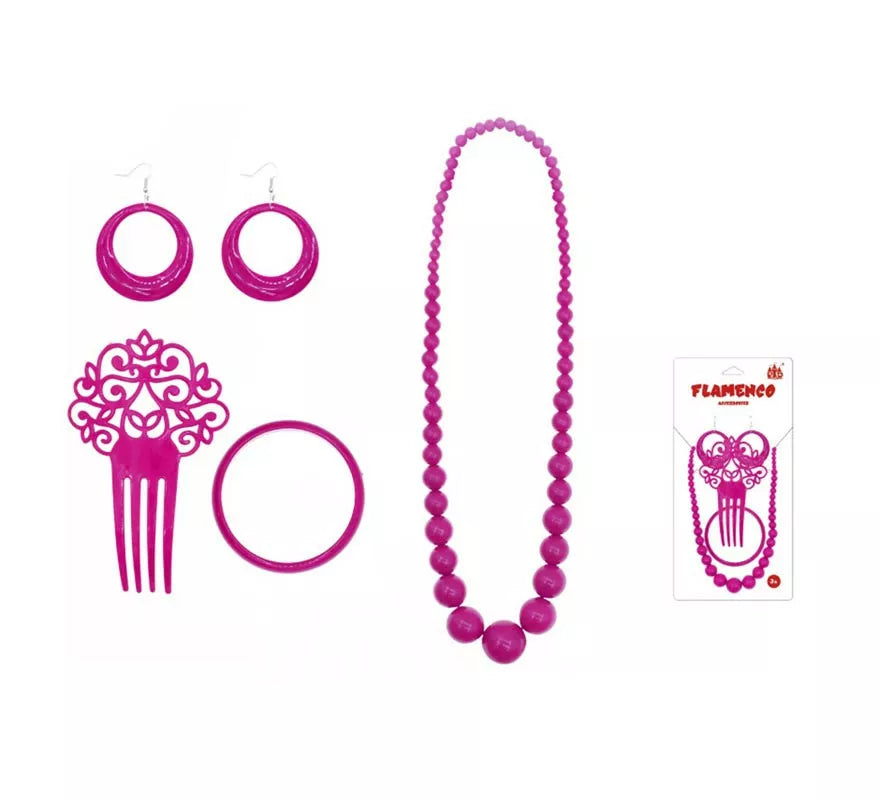 Translation missing: en.Kit de Sevillana fucsia: Peineta, Collar, Pendientes y Pulsera