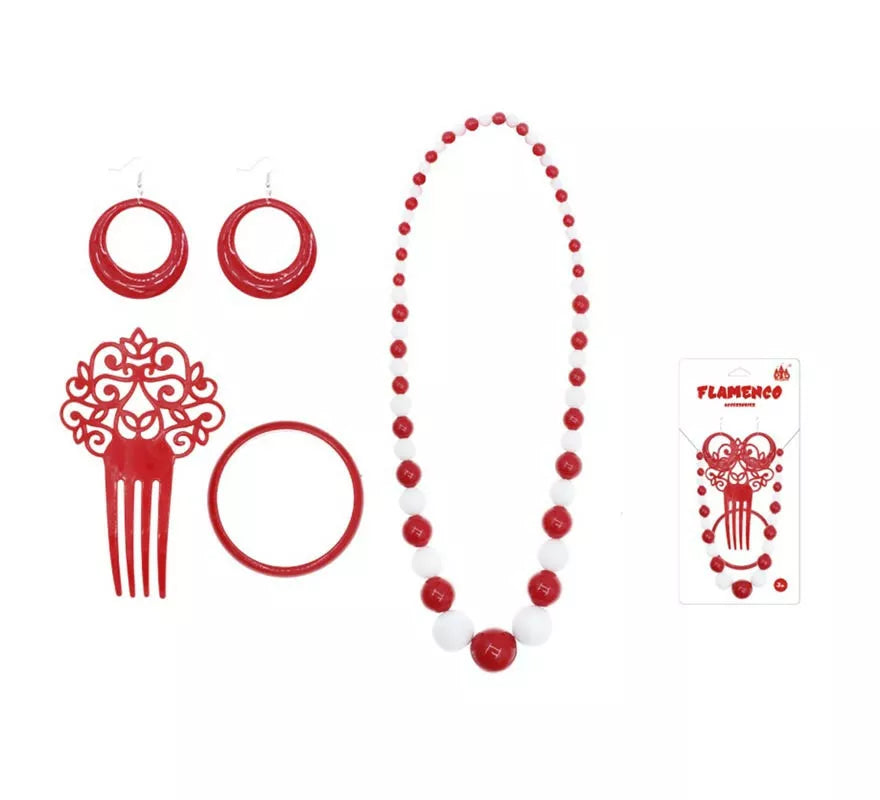 Translation missing: en.Kit de Sevillana rojo y blanco: Peineta, Collar, Pendientes y Pulsera