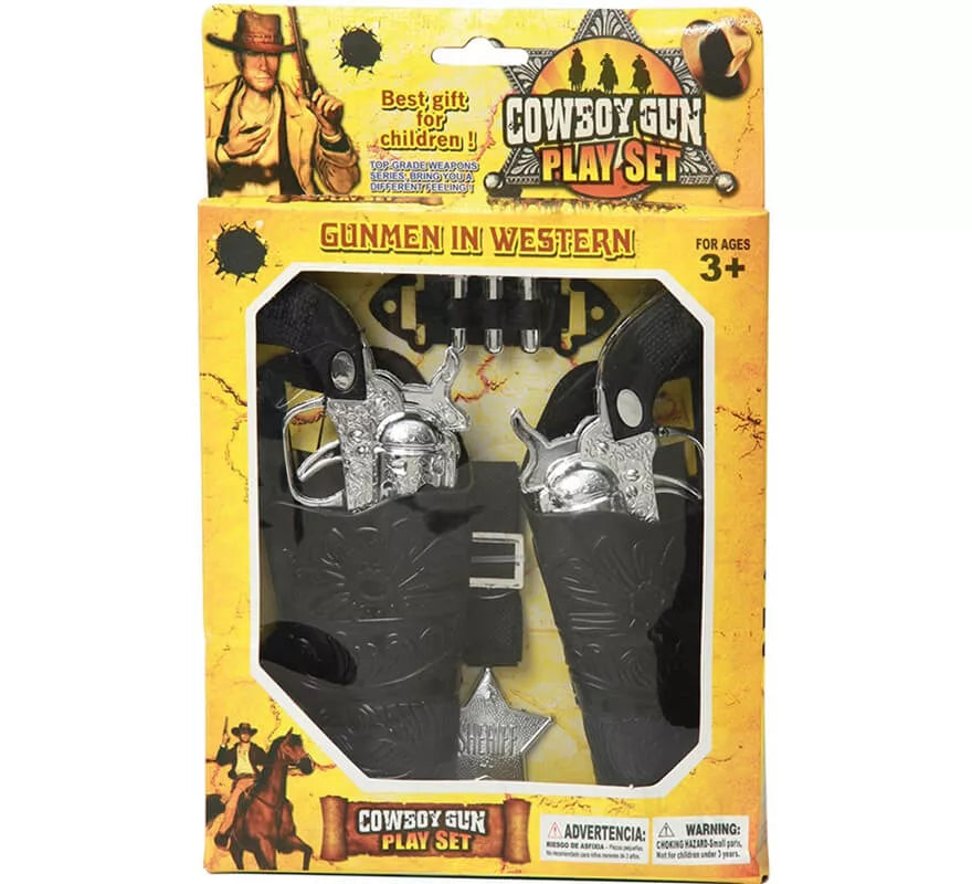 Translation missing: en.Kit de Sheriff: 2 Pistolas plateadas, Cartucheras, Balas y Estrella