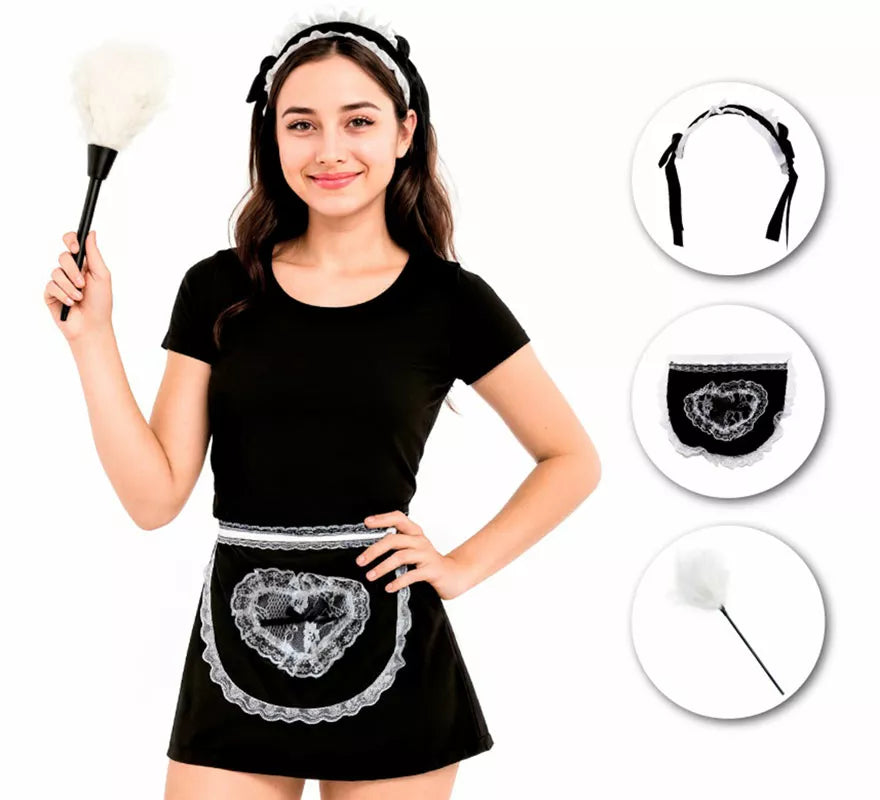 Kit de Sirvienta: Diadema, Delantal y Plumero